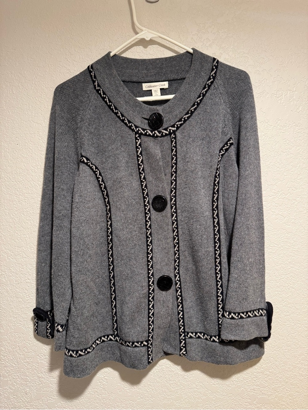 Coldwater Creek Gray Cardigan with Black-Trim Accent